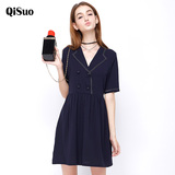 Qisuo大码连衣裙夏季女胖mm2016新款韩版时尚宽松大码女装短裙子