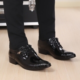 新款潮流韩版尖头皮鞋英伦时尚个性正装皮鞋系带男士雕花男鞋正品