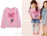 英国NEXT童装正品代购 16春款女宝宝女童条纹花朵纯棉长袖T恤