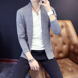 香港春季男士薄款毛衣韩版中长款开衫针织衫青年英伦修身外套