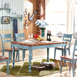 地中海餐桌椅子组合蓝色/白色 实木吃饭桌椅子一桌六椅田园家具
