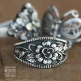 异喜堂设计原创手工银饰 食指纯银戒指女 古董雕花开口复古老款