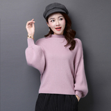 韩版秋冬新款女装针织蝙蝠袖打底羊绒衫宽松加厚短款毛衣女外套