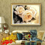 KS正品3D印花十字绣5D新款客厅餐厅大幅欧式油画白玫瑰油画花瓶图