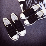 2015春夏季款魔术贴韩版帆布鞋黑色球鞋男白色情侣鞋子女生懒人鞋