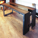 北欧老榆木餐桌 3米原木大板自然边书桌 工业loft风格茶桌 包邮