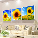 客厅装饰画花卉无框画向日葵挂画现代三联画沙发墙画卧室壁画水晶