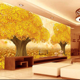 电视背景墙纸壁纸客厅无缝纺布3D立体墙布大型壁画金色发财摇钱树