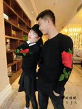 2016秋季韩版新款女士套头卫衣刺绣玫瑰花长袖男女情侣款上衣潮范