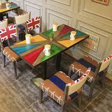 复古风咖啡厅桌椅甜品奶茶店西餐厅实木米字餐馆主题餐厅桌椅