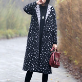 原创设计师品牌2015冬季新款外套 中长款黑白波点女羊绒连帽大衣