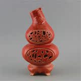 热卖后周柴窑红釉双层镂空四足葫芦瓶 做旧仿宋代古瓷器 古玩古董