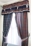 家馨布艺-定做 英伦苏格兰美式地中海红蓝格子客厅卧室儿童房窗帘