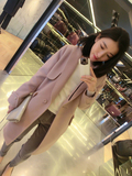 2015韩版秋冬女装新款中长款长版藕粉色夹棉加厚羊绒毛呢外套大衣