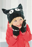 现货 英国正品next代购 2014冬季新款 女童黑色猫咪个性帽子手套