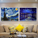梵高星空罗纳河上的星空夜纯手绘油画现代简约抽象装饰画卧室客厅