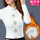 2016秋冬新款韩版大码女装打底衫长袖修身加绒加厚高领T恤女上衣