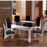 厨房专用钢化玻璃伸缩折叠圆餐桌 白色烤漆餐桌 小户型实木餐桌椅