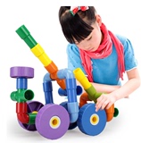 多功能管道桌面益智积木儿童玩具弯管水管积木配轮子收纳袋