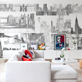 艾加美图壁画现代简约客厅卧室背景墙纸个性工装艺术壁纸城市素描