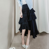 韩版夏季新款女装高腰蓬蓬a字半身裙长裙女层层不规则雪纺蛋糕裙