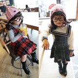 女童2015冬装新款韩版时尚格子背心裙 小女孩长裙加厚休闲公主裙