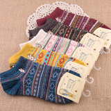 【5双装】 秋冬款纯棉兔子款女士短袜 彩点复古刺绣可爱船袜袜子