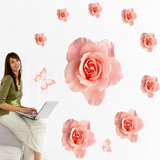 特大墙贴画卧室床头浪漫婚房布置墙饰贴纸植物花卉粉色玫瑰墙花