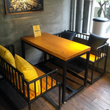 复古怀旧铁艺实木餐桌简约休闲吧奶茶店桌子椅子咖啡桌餐桌椅组合