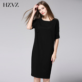HZVZ女装2016新款欧美简约修身气质直筒休闲宽松中长款连衣裙夏季