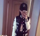 MLB棒球服女春秋短款韩版修身男女情侣装外套NY卫衣夹克黑白拼色