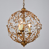 美式复古灯具铁艺树枝水晶吊灯古铜色圆球形个性创意灯具吸顶灯饰