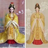 手工古装芭比娃娃套装中国古代人物芈月宣太后摆件黄衣服生日礼物