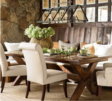美式全实木餐桌椅组合简约现代饭桌原木复古做旧餐台会议办公桌