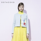 Dotacoko女装韩版冬季新品贴布绣花毛呢短外套宽松圆领开衫小外套