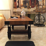 古客厅茶几实木带轮长方形小茶桌小户型家具创意茶桌椅组合美式复