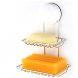 不锈钢双层超强吸盘肥皂盒香皂架时尚创意欧式沥水特价新品包邮