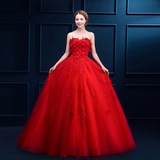 红色婚纱礼服 2016新款抹胸蓬蓬裙 长款新娘结婚敬酒服韩版晚礼服