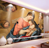3D立体大型壁画圣母玛利亚背景耶稣上帝基督教壁纸天使圣婴墙纸