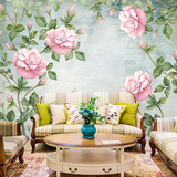 简约手绘墙纸 蔷薇温馨卧室壁纸 客厅电视背景墙壁纸 大型壁画