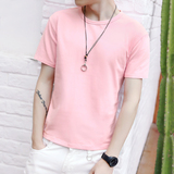 2016年新款男士夏季纯色圆领短袖t恤青少年韩版修身体恤纯棉男装