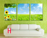 温馨卧室无框画背景墙现代简约客厅挂画壁画装饰画三联阳光向日葵
