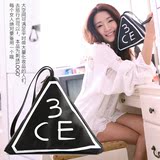 韩国正品3ce化妆包收纳包三角立体方形拉链刺绣包黑色粉色