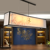 新中式吧台吊灯长方形布艺手绘创意客厅会所书房酒店现代仿古灯具