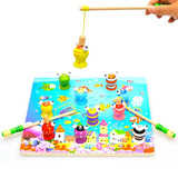 儿童钓鱼玩具 木制幼儿益智磁性大号钓鱼套装宝宝木质玩具1-2-3岁