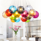 创意七彩吊灯餐厅创意吊灯彩色玻璃球泡泡吊灯球圆球双罩玻璃球