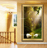 手绘欧式风景壁画 走廊玄关客厅有框装饰画挂画 天鹅湖 无框油画