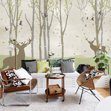 森林麋鹿简约现代大型壁画家装客厅卧室电视背景墙餐厅壁纸墙纸