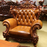 欧式真皮沙发 123组合 实木雕花 皮艺沙发 高档会所 美式沙发仿古