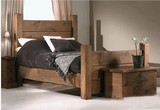 美式乡村实木松木床原木儿童单人床双人床复古做旧床成人床可定制